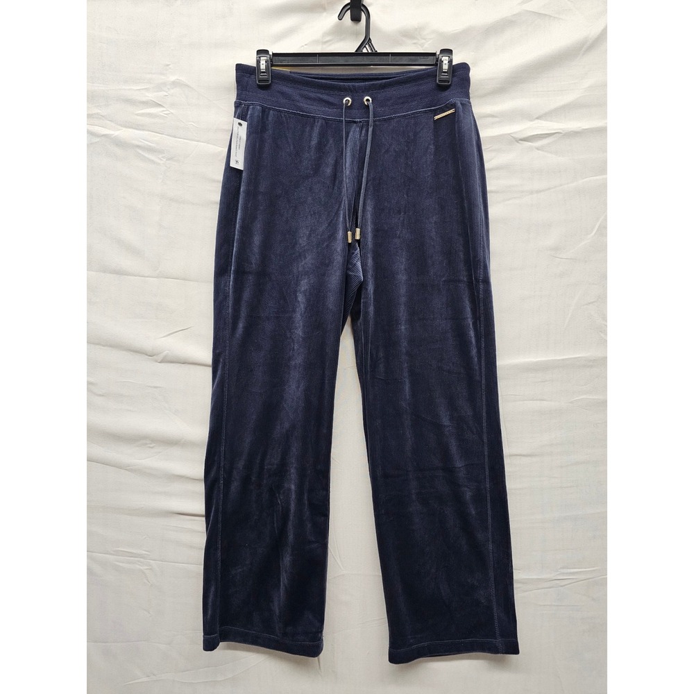 Halston Womens Velour Ribbed Pants Navy Polyester Blend Casual Size Medium